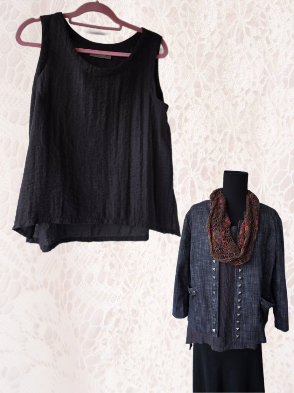 Eleven Stitch Sleeveless Relaxed Fit Charcoal Black Blouse Lagenlook Classic